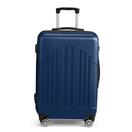 Front. Winado - 24" Checked Luggage Trolley Case ABS Hardside Medium Suitcase with Double Spinner Wheels & TSA Lock for Travel Business - Navy Blue.