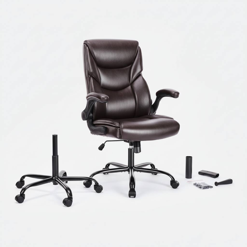 Back. AOITUN - Ergonomic Executive Computer Desk Chair BN - Brown PU Leather with Flip-Up Armrests - Brown.