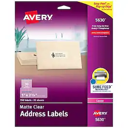 Avery - Easy Peel Laser Address Labels, 1" x 2-5/8", 750 Labels/Pack - Matte Clear