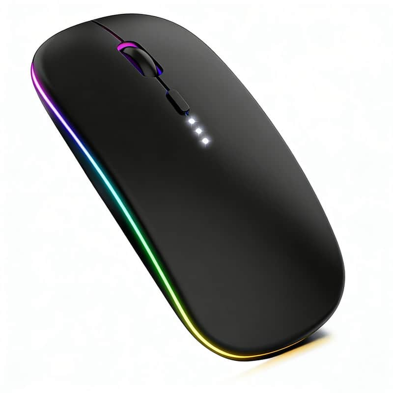 SKRAN - RGB Backlit Slim Rechargeable Silent Mouse, Bluetooth/2.4G Dual Mode, Adjustable DPI for Laptop, PC, Mac, iPad - Wireless - Black