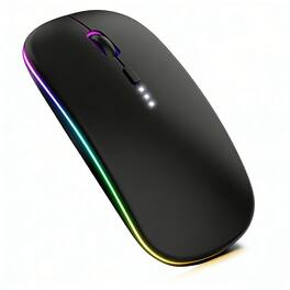 RISOKEYS - Wireless Mouse (BT 5.2 + 2.4G USB) Dual Mode, Silent Click with RGB Breathing Lights, Rechargeable for Office Gaming - Wireless - Black