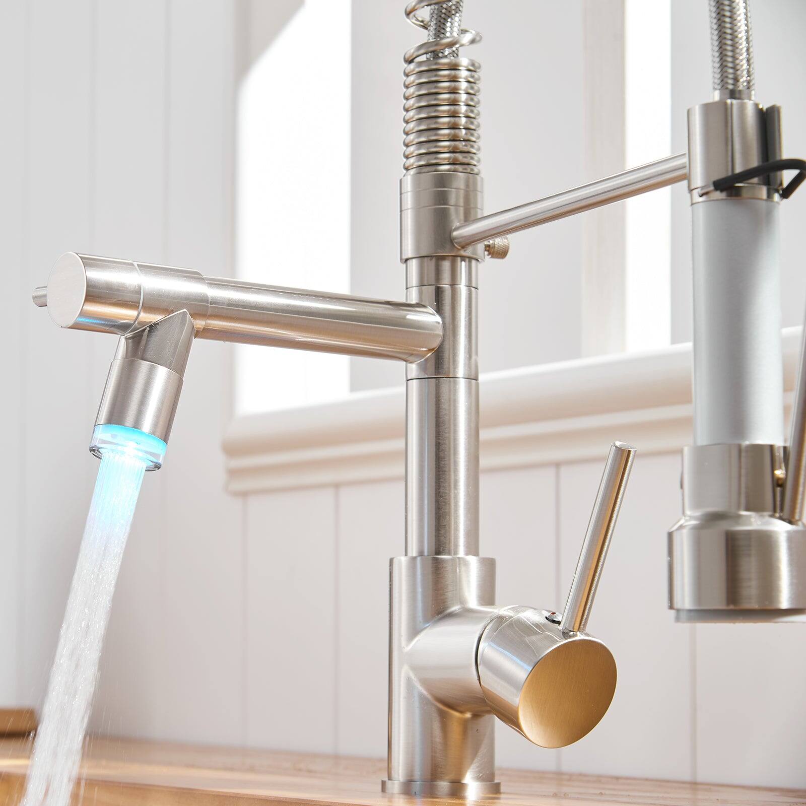 Alt View 6. Boyel Living - Silver Stainless Steel Single Handle Pull Down Sprayer Kitchen Faucet - Brushed Nickel.