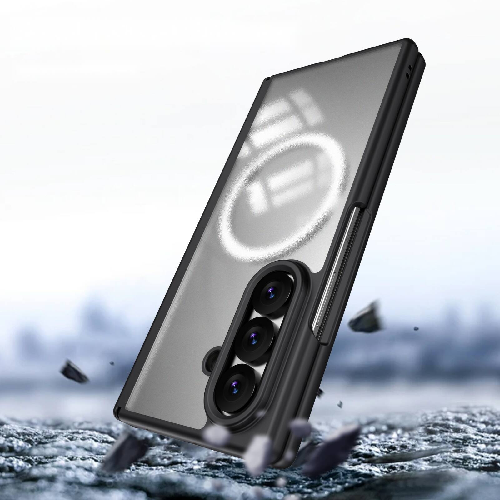 Angle. Dteck - Shockproof Phone Case for Samsung Galaxy Z Fold8 Ultra Built in Screen Film, Magnetic Cover with Full Hinge Protection - Black.