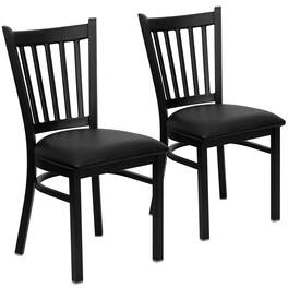 Emma + Oliver - 2 Pack Vertical Back Metal Restaurant Chair - Black Vinyl Seat/Black Metal Frame
