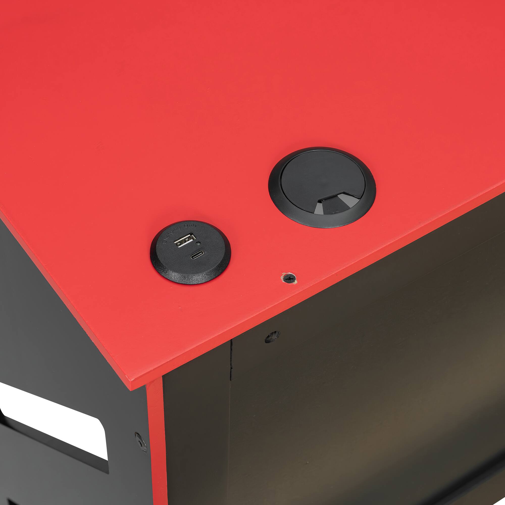 Alt View 1. Anysun - Full Size Wood Daybed with Twin Size Trundle,Desk and USB - Red.