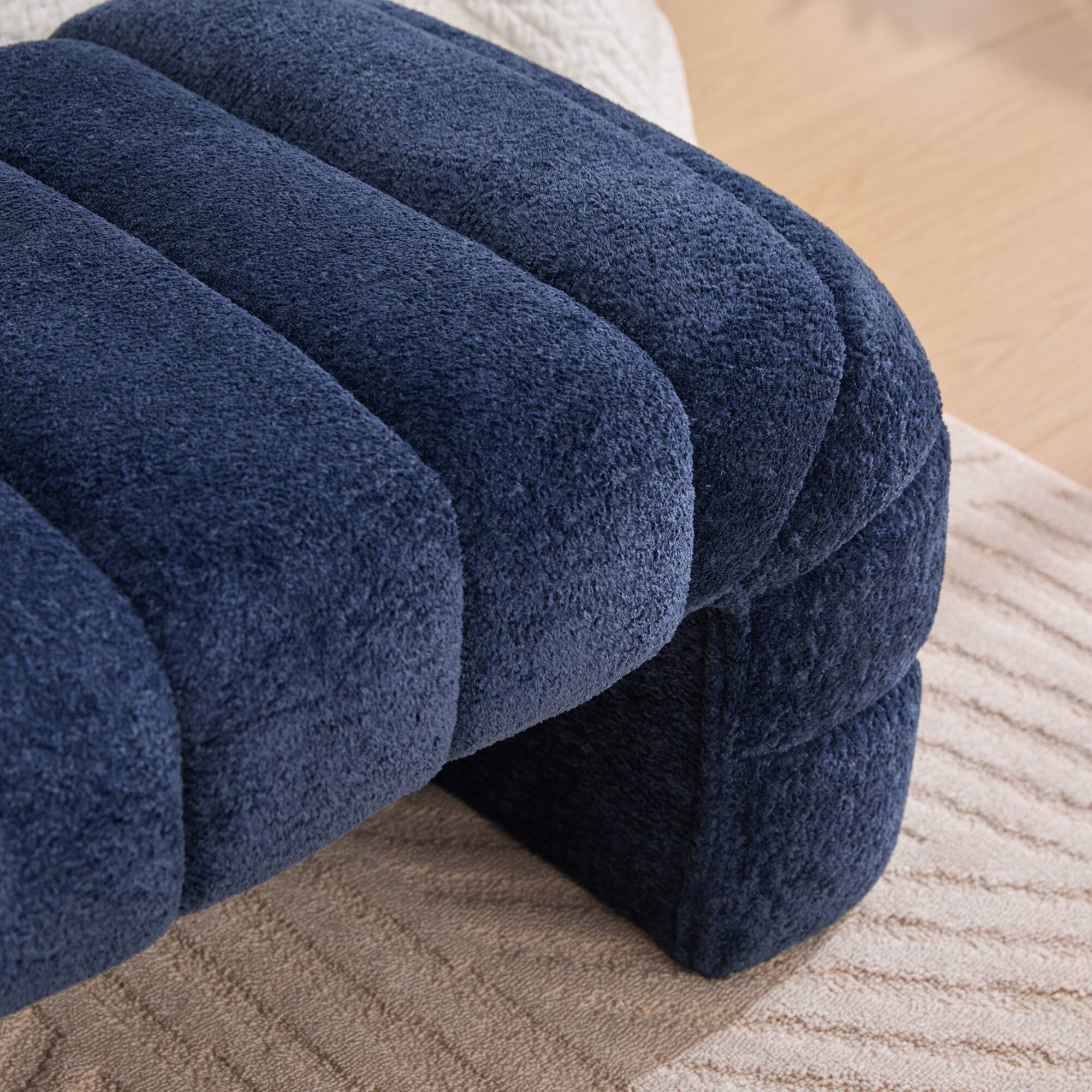 Alt View 2. GOODSILO - Modern Upholstered Armless Bed Bench with Channel Tufted Design, Multi-Functional Chenille Ottoman Foot Stool - Navy.