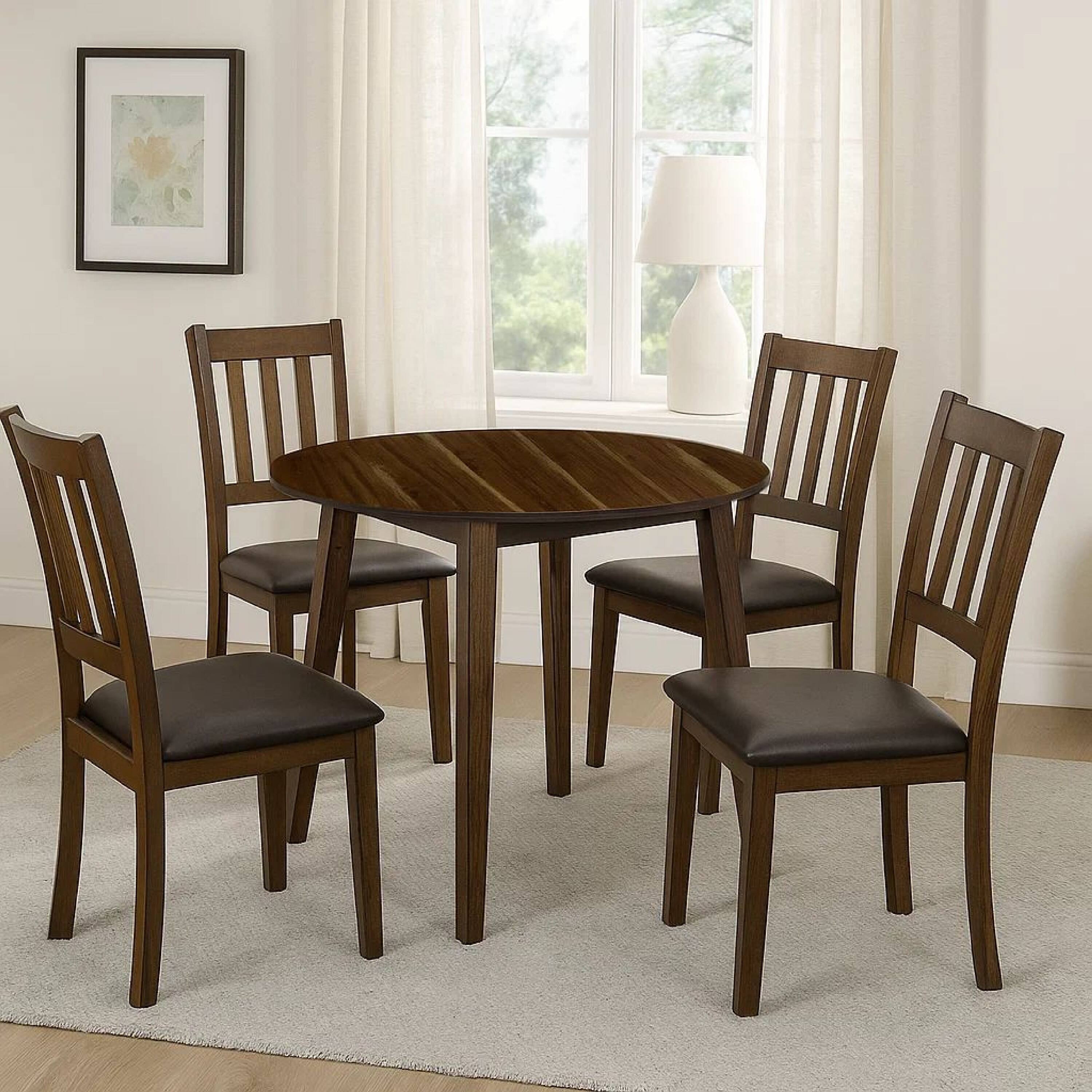 Alt View 6. Manhattan Lane - Wooden Dining Table with Ladder Back Style Chairs, Set of 5, Brown - Brown.