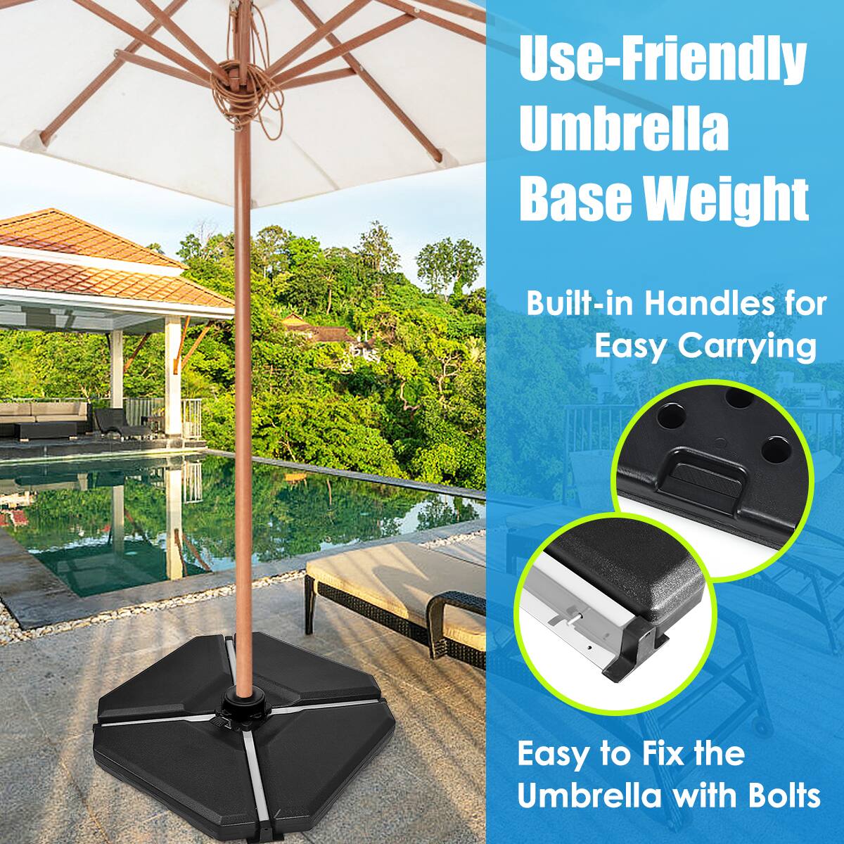 Use-Friendly Umbrella Base Weight Built-in Handles for Easy Carrying Easy to Fix the Umbrella with Bolts