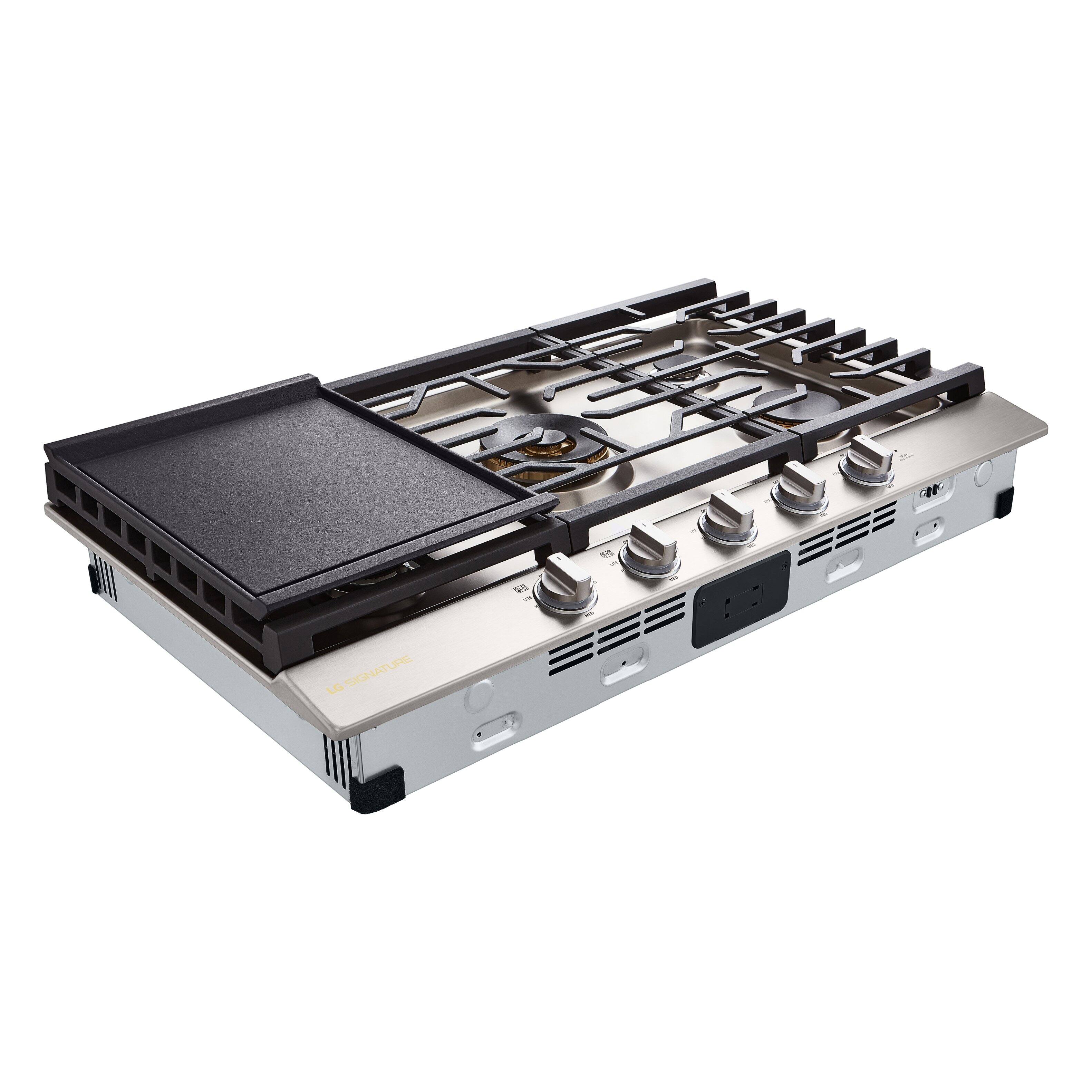 Alt View 8. LG - SIGNATURE 36" Built-In Smart Gas Cooktop with 5 Burners, 24K BTU UltraHeat Dual Burner and LED Illuminated Knobs - Stainless Steel.