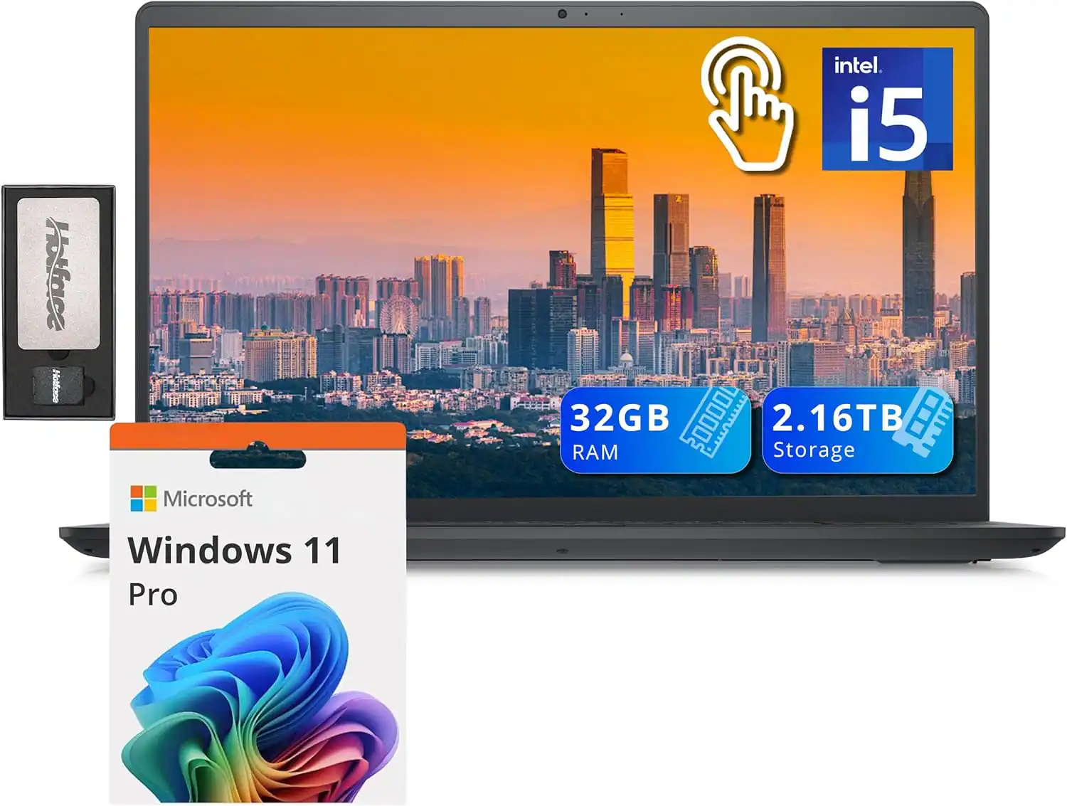 Dell - Inspiron 15 15.6" Touch Screen Laptop, Intel i5-1235U,32GB RAM, 2TB PCIe SSD+160GB Docking Set,Win 11 Pro - Black