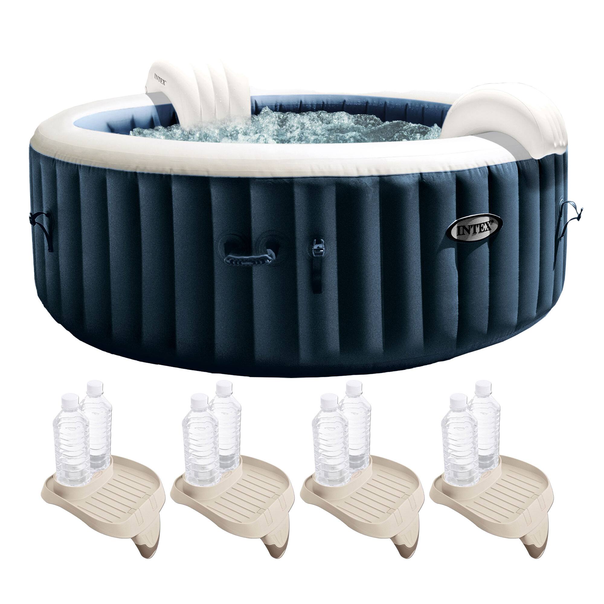 Intex - PureSpa Plus Portable Inflatable Spa & Attachable Snack Tray, Tan (4 Pack) - Blue