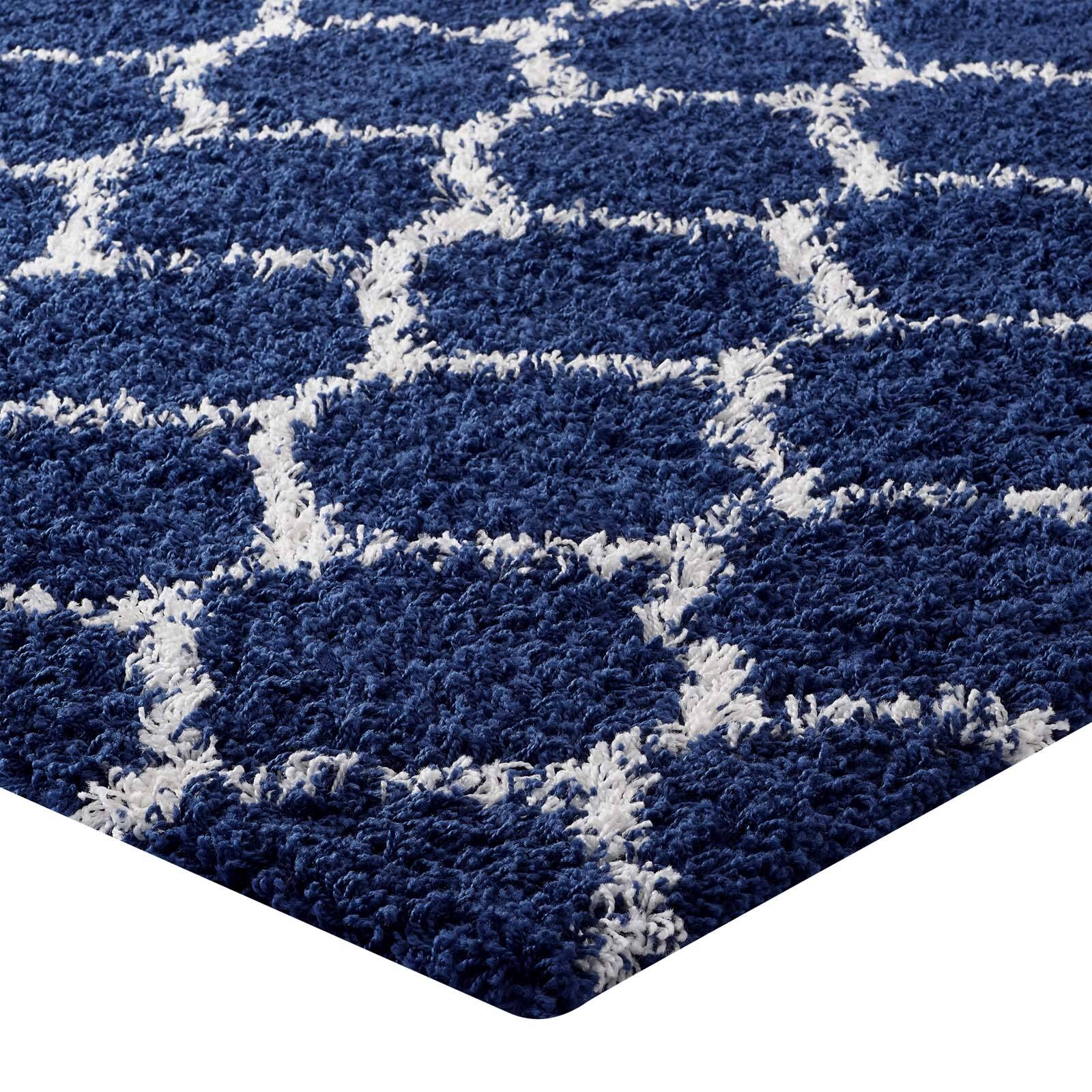 Alt View 2. Modway - Solvea Moroccan Trellis Shag Area Rug - Navy and Ivory.