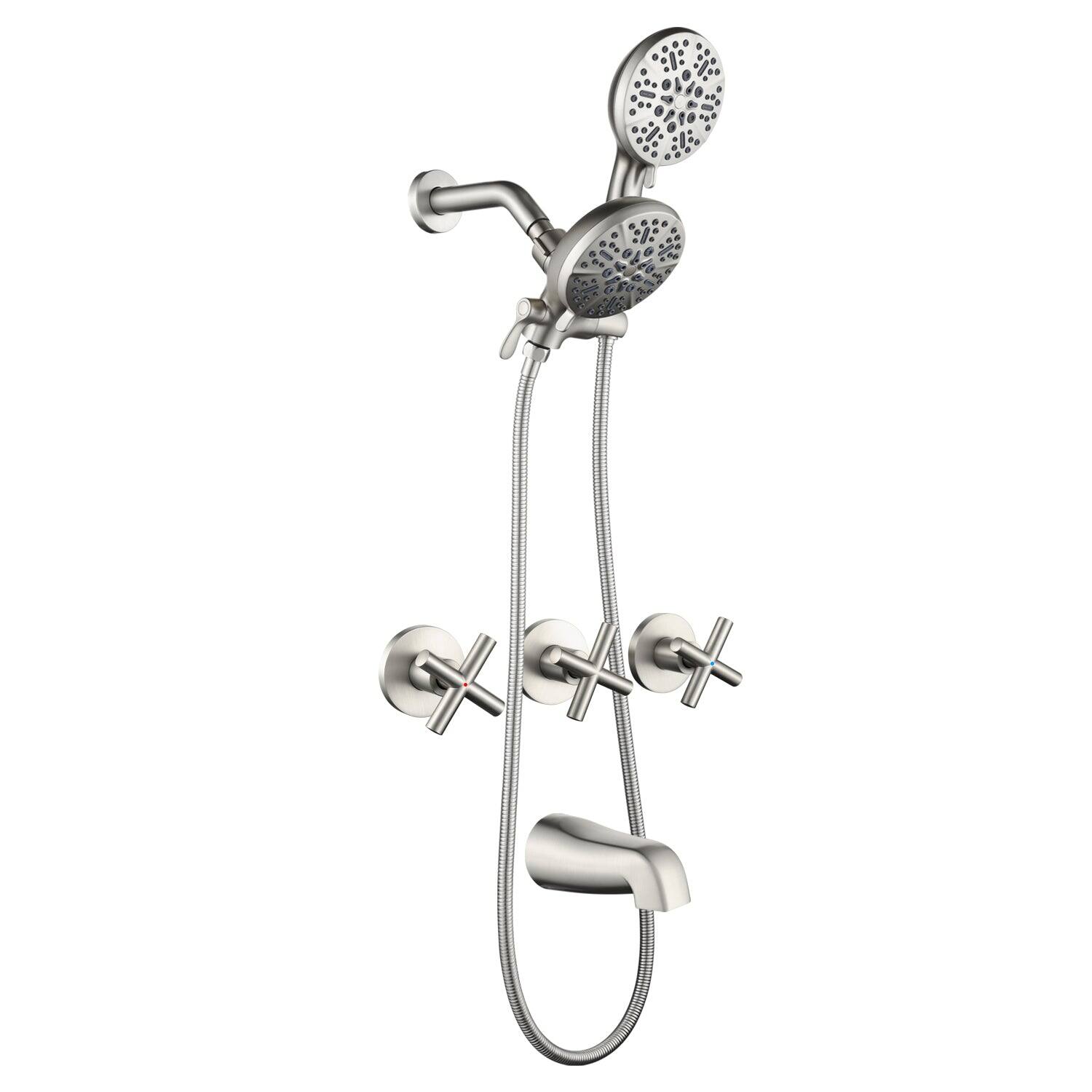 Front. Boyel Living - Brushed Nickel Shower Set with Three Handle Control and Seven Function Dual Shower Heads - Brushed Nickel.