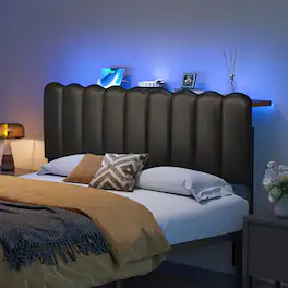 Pinmoco - Metal Upholstered Headboard Height Adjustable Headboard with LED Light, Charging Station - PU Black