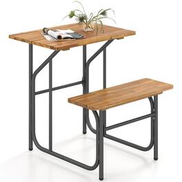 Costway - 1 PCS Patio Table Bench Set One-Side Picnic Table & Seat with Acacia Wood Top Metal Legs - Natural,Black