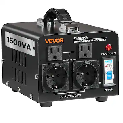 1500VA VEVOR STEP UP & DOWN TRANSFORMER
1500VA
POWER SOURCE
OUTPUT 100-120V
KLSDQ ON DZ47-63 C16 50Hz or 230V-400V-4500A ON SBITMON EC
OFF
OUTPUT 220-240V
POWER
