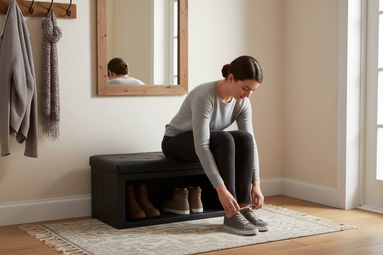 Alt View 6. AOITUN - 30" Ottoman Bench, Folable Storage Bench for Bedroom, 29Gal Capacity, Ottoman Foot Rest Bench for Livingroom, Black - Black.