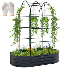 Outsunny - Galvanised Raised Garden Bed with Arched Trellis, 5 x 3 x 6ft Metal Outdoor Planter Box with Open Bottom Design