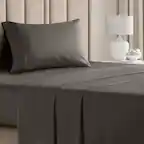 Front. CGK Linens - Luxury Soft 4 Piece Solid Bed Sheet Set - Deep Pocket Fits 8"-16" Mattresses - Twin - Dark Grey.