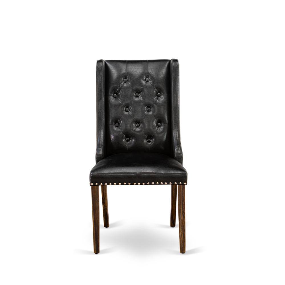 Alt View 1. East West Furniture - Black Linen Fabric Dining Chair and Button Tufted Back with Distressed Jacobean Rubber Wood Legs, Set of 2 - Brown.