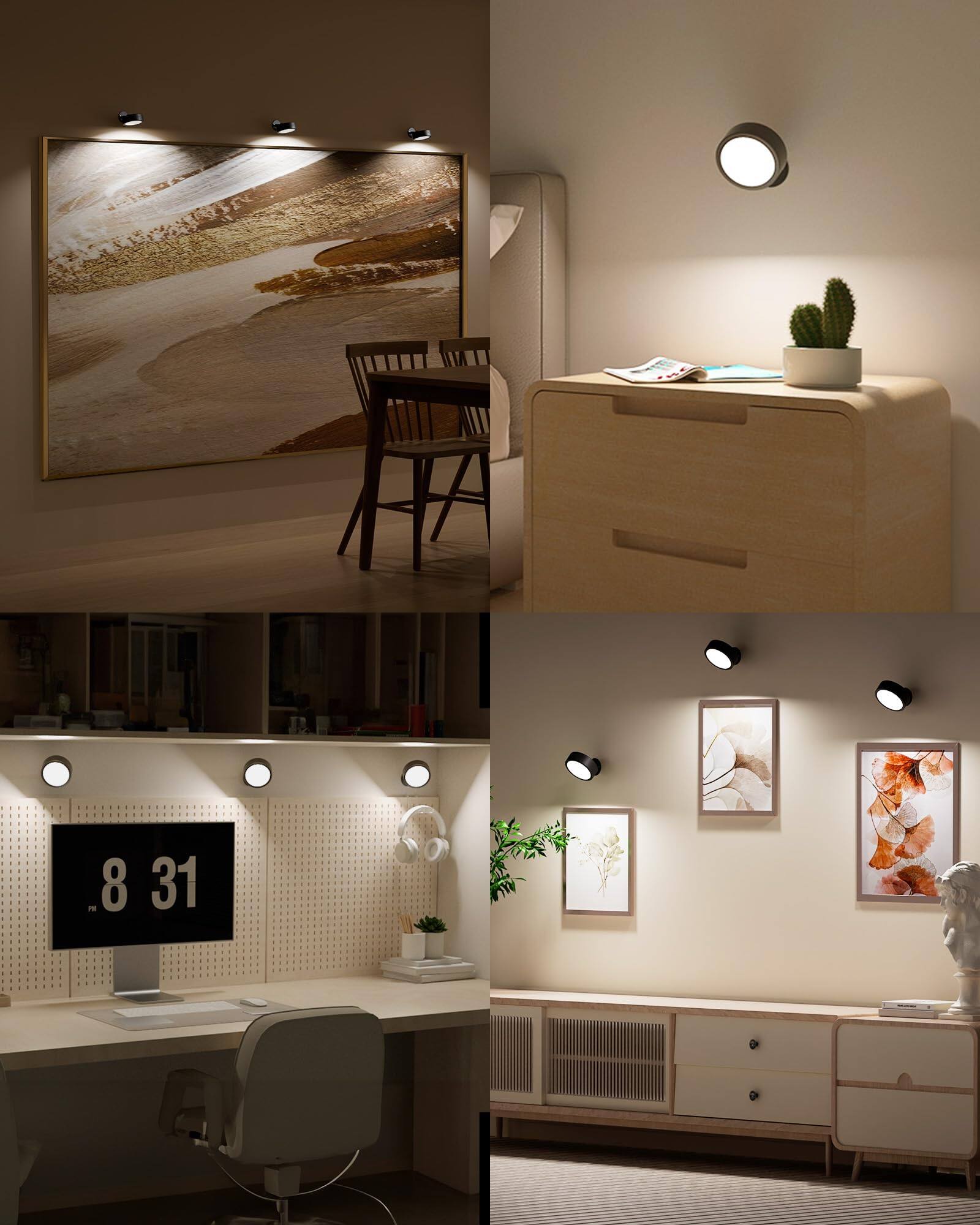 Alt View 4. EZVALO - 3 Pack Lights Black LED Wall Sconce with Remote-3 Temps - Black.