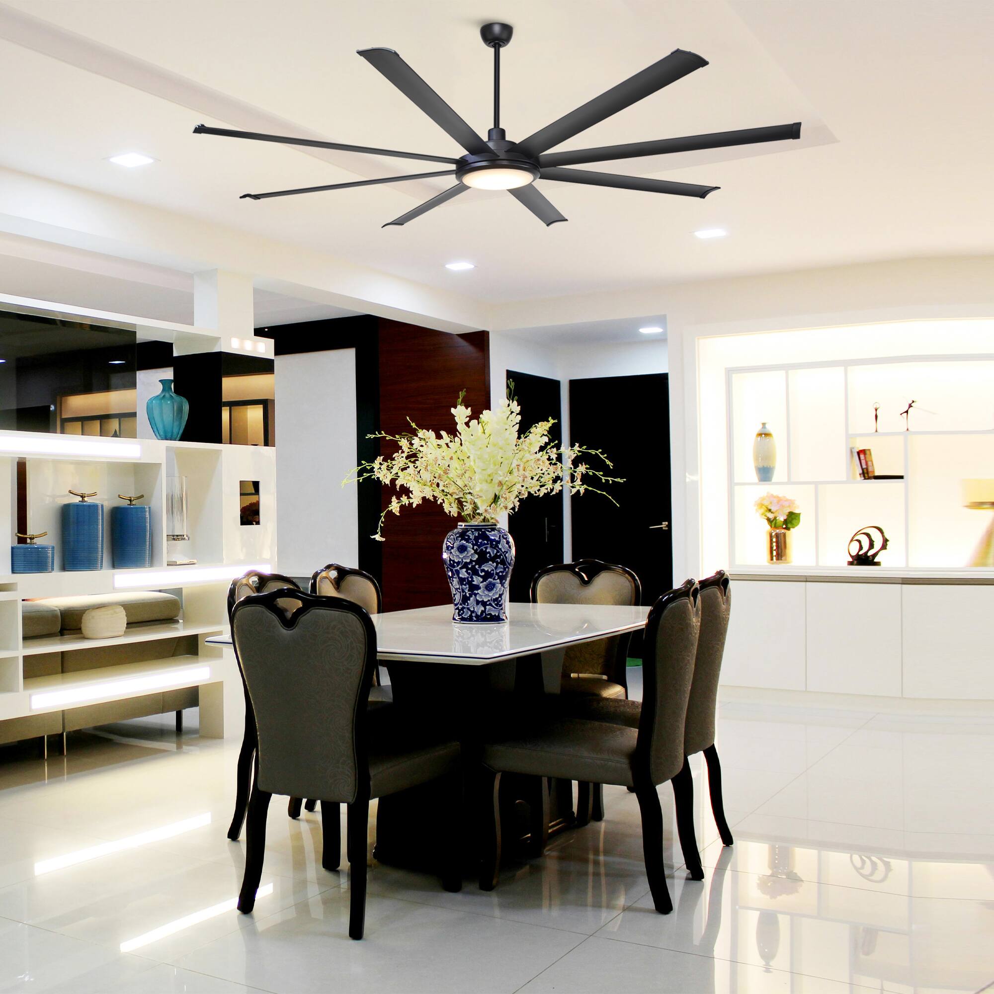 Alt View 2. Parrot Uncle - 75-inch Black Industrial Extra Large Commercial HVLS LED Ceiling Fan with 8 Aluminum Blades and Remote Control - Black.