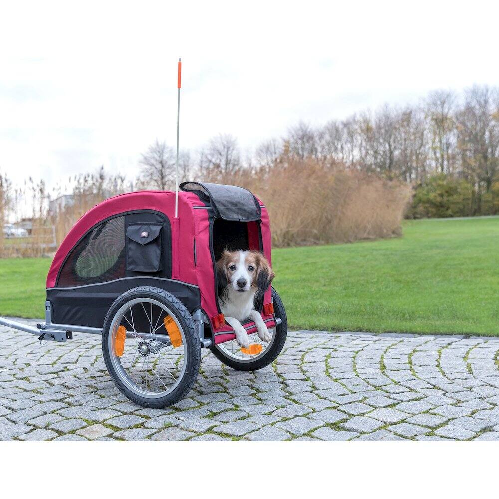 Left. TRIXIE - Foldable 2-in-1 Bicycle Trailer for Dogs with Windows, Black & Red - Black/Red.