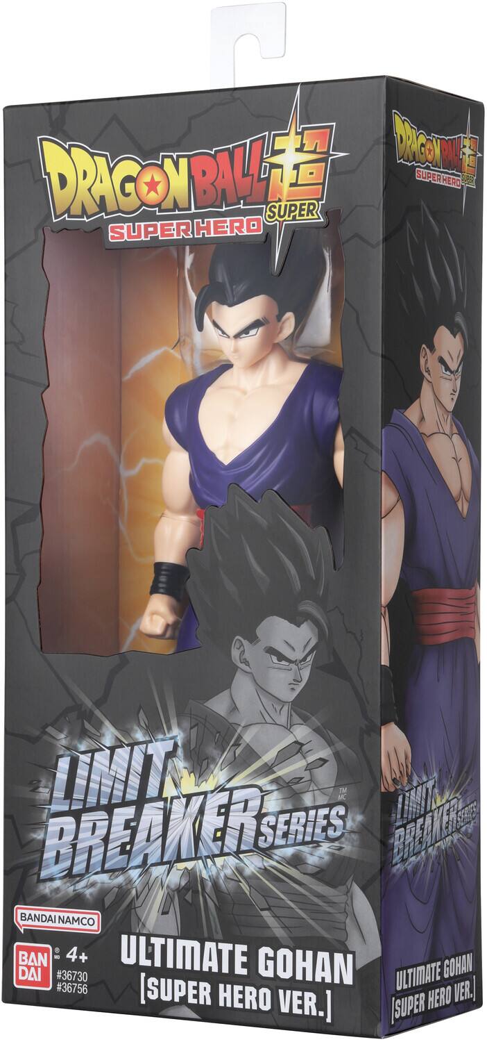 Sure, here is the corrected and grouped text from the image:

---

**DRAGON BALL SUPER**  
**SUPER HERO**

**LIMIT BREAKER SERIES**

**ULTIMATE GOHAN**  
**[SUPER HERO VER.]**

**BANDAI NAMCO**  
**4+**  
**BAN DAI #36756**

---

**DRAGON BALL SUPER**  
**SUPER HERO**

**LIMIT BREAKER SERIES**

**ULTIMATE GOHAN**  
**[SUPER HERO VER.]**

**BANDAI NAMCO**  
**4+**  
**BAN DAI #36756**

---