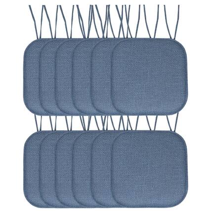 Front. Sweet Home Collection - Herringbone Stitch Memory Foam Non-Slip 16" x 16" Chair Cushion Pad with Ties, 12-Pack - Blue.