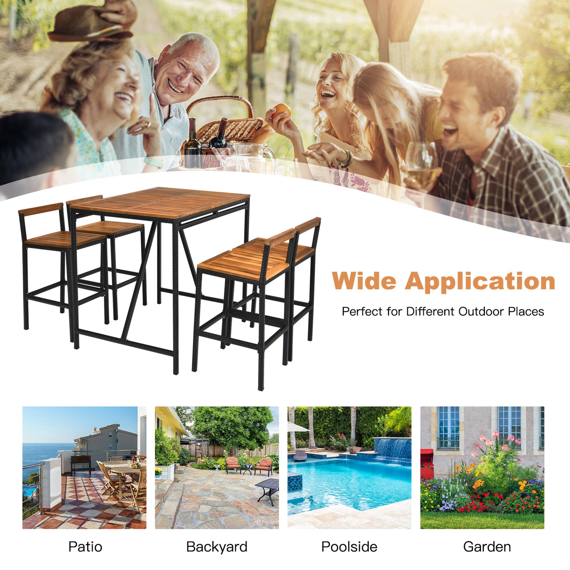Wide Application  
Perfect for Different Outdoor Places  

Patio  
Backyard  
Poolside  
Garden