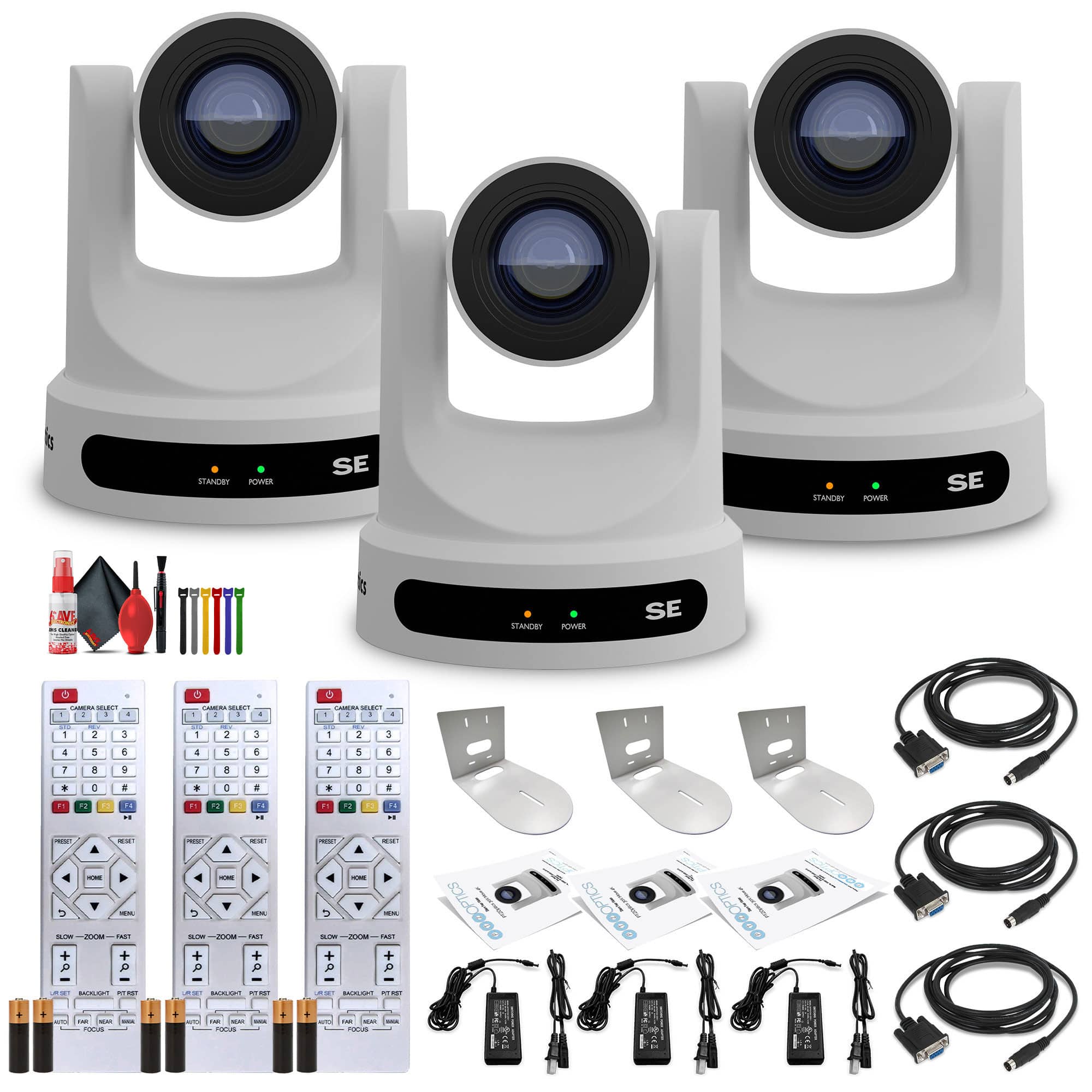 3 x PTZOptics Move SE PTZ Camera with 20x Optical Zoom (White) (PT20X-SE-WH-G3) + 3 x Wall Mount