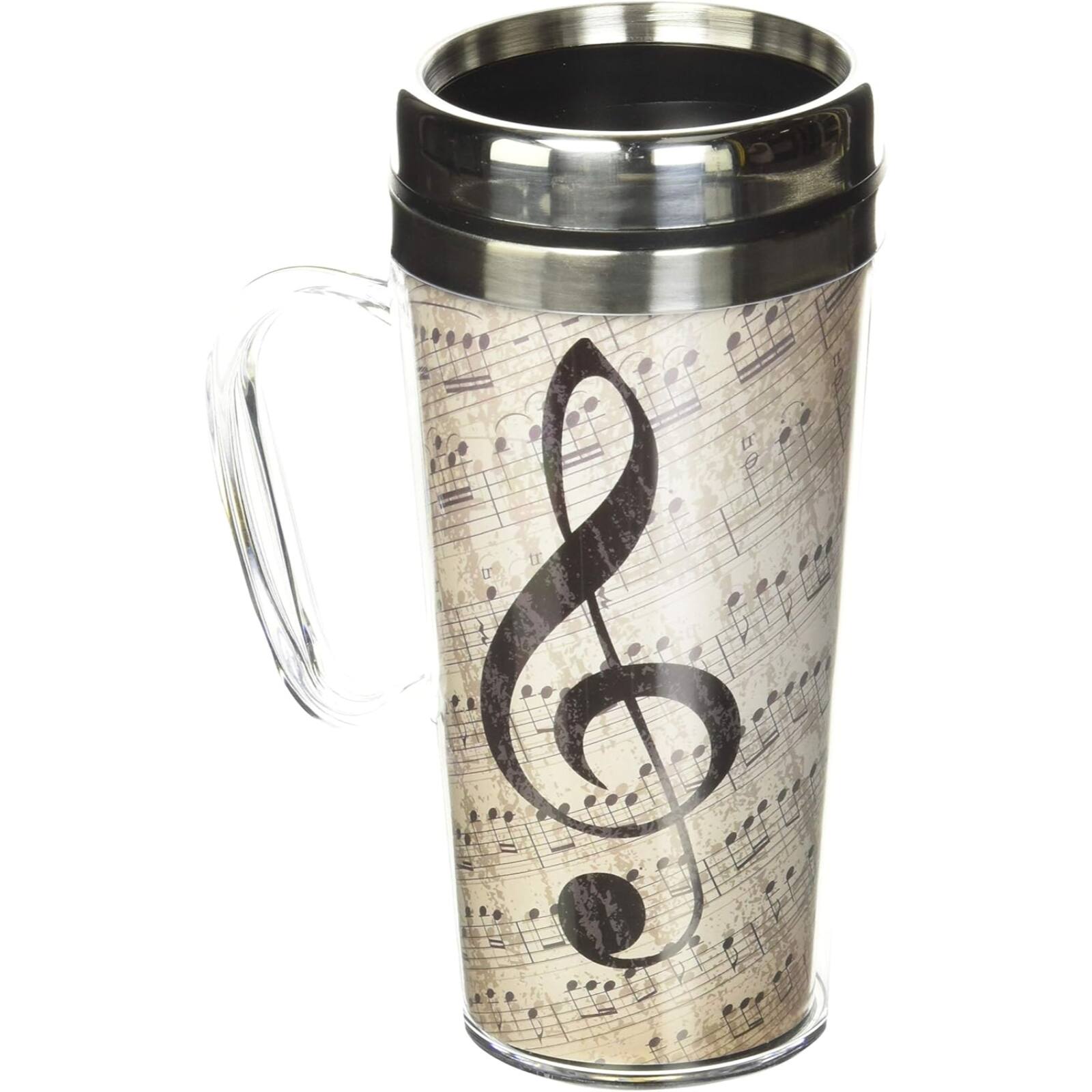 Back. Spoontiques - Spoontiques Music Notes Double Walled Stainless and Acrylic Insulated Travel Mug 14 ounce - Beige.