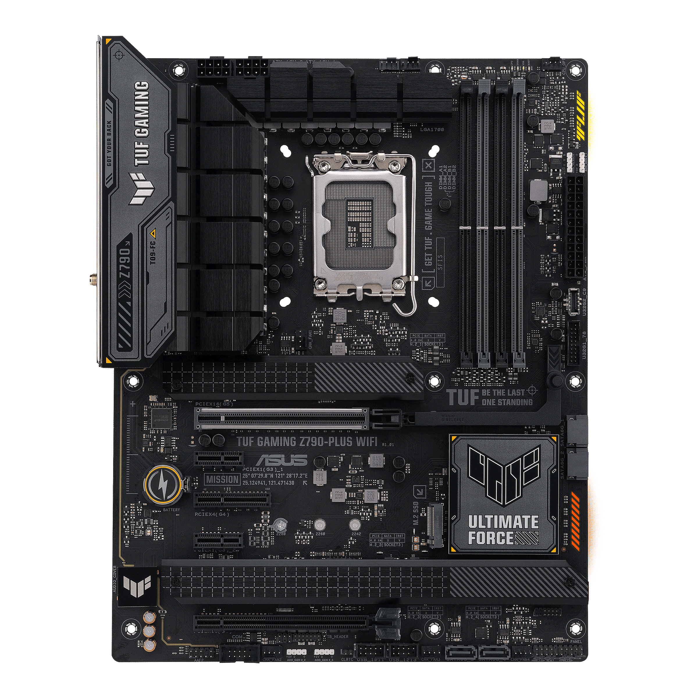 ACK GAMING  
TUF GAMING Z790-PLUS WIFI  
M LOALTES x TOUGH GAME  
GET THE LAST TUF ONE STANDING  
03102C3  
TUF GAMING Z790-PLUS WIFI ASUS  
CSEXL(03 LA S 12T 211 MISSION r 324N 121.475438 1n  
ULTIMATE FORCE  
d.Fo