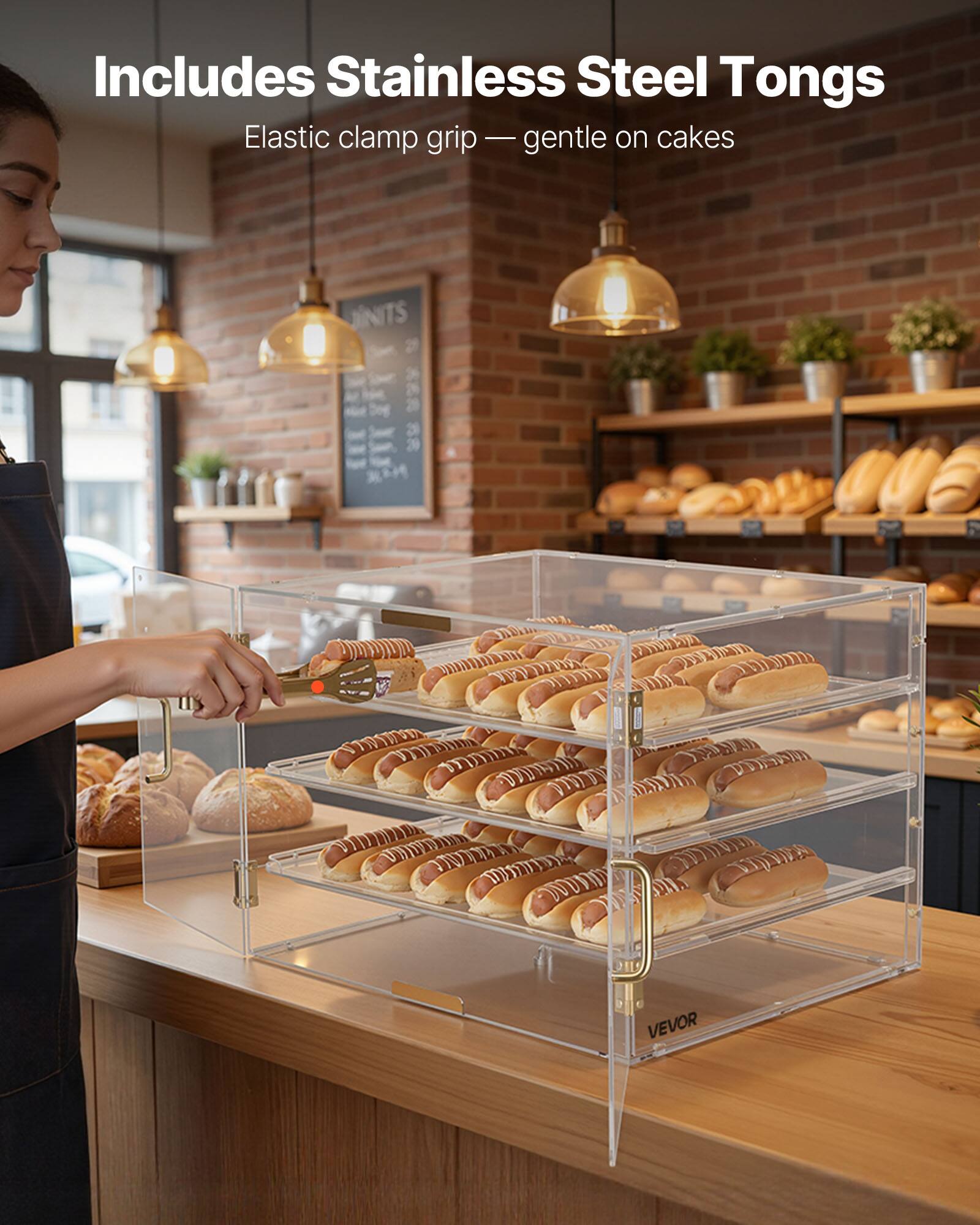 Includes Stainless Steel Tongs  
Elastic clamp grip - gentle on cakes  

INITS WD DL1 VEVOR