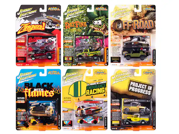 Sure, here is the corrected and grouped text from the image:
---
**JOHNNY LIGHTNING**
**Zingers!**
- EL DIABLO
- No. 1 of 2620
- FREAK FACTS:
- The first real release of the Zingers!
- The Zingers! are a full die-cast metal car with rubber tires.
- The Zingers! are a full die-cast metal car with rubber tires.
- The Zingers! are a full die-cast metal car with rubber tires.
- The Zingers! are a full die-cast metal car with rubber tires.
- The Zingers! are a full die-cast metal car with rubber tires.
- The Zingers! are a full die-cast metal car with rubber tires.
- The Zingers! are a full die-cast metal car with rubber tires.
- The Zingers! are a full die-cast metal car with rubber tires.
- The Zingers! are a full die-cast metal car with rubber tires.
- The Zingers! are a full die-cast metal car with rubber tires.