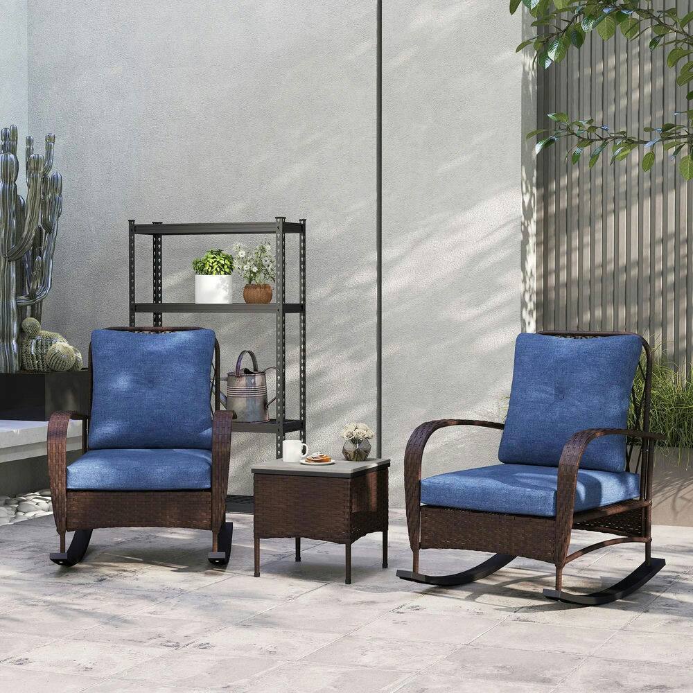 Alt View 6. Spaco - Spaco 3-Piece Wicker Patio Set with Rocking Chairs, Glass-Top Coffee Table - Brown.
