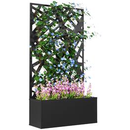Outsunny - Metal Raised Garden Bed with Trellis for Climbing Plants, Freestanding or Wall Mounted Flower Bed with Privacy Panel - Black