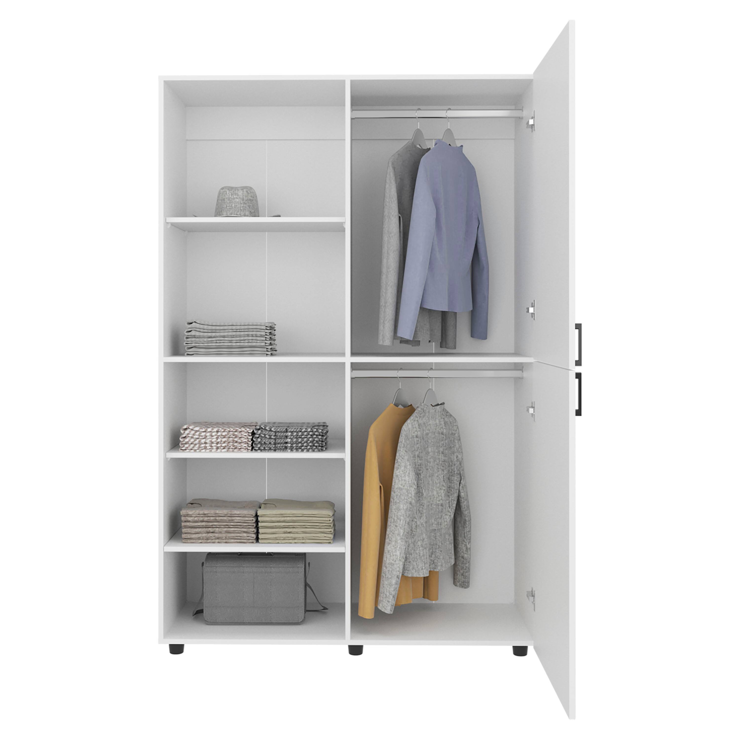 Angle. TuHome - Eco High One Door Freestanding Armoire With Hanging Rod And Interior Shelves, Compact Bedroom Wardrobe - White.
