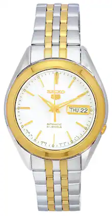 Seiko - 5 Two Tone Stainless Steel Dial Automatic SNKL24 SNKL24J1 SNKL24J Men's Watch - White