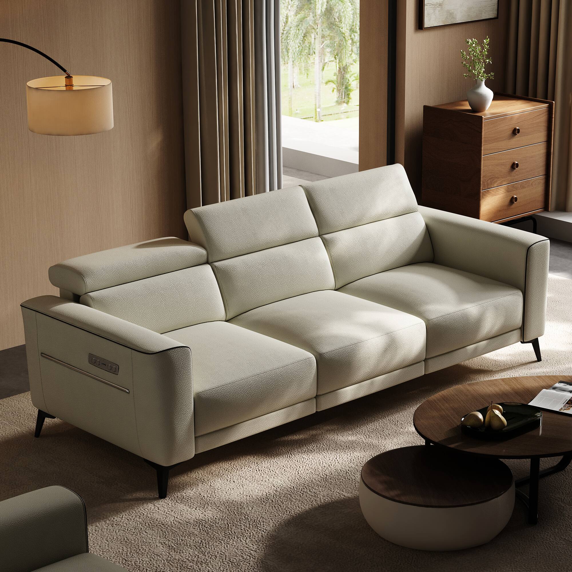 Left. luck idea - 112.5" Electric Seat Sofa, 2 Seats Reclining Home Theater Seats - Beige.