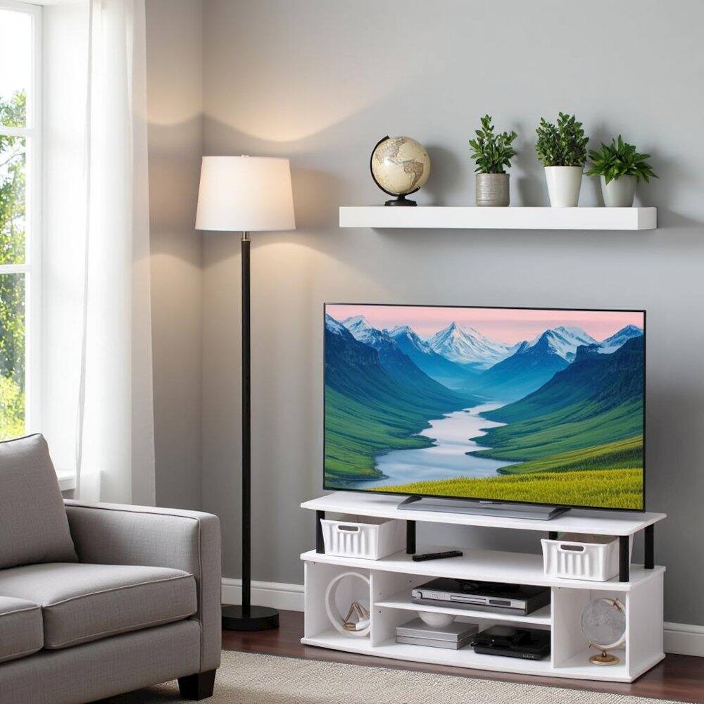 Angle. FurniFact - White 55 Inch TV Stand with 3 Shelves and 2 Cabinets Modern TV Console - White.