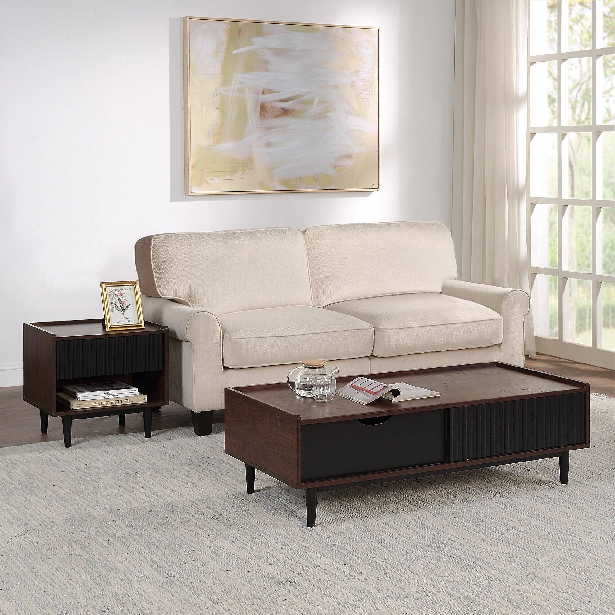 Angle. Manhattan Comfort - Duane Mid-Century Modern 2-Piece Coffee Table & End Table Set - Black.