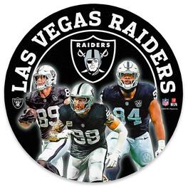 Open Road Brands - Las Vegas Raiders Brock Bowers,-Maxx Crosby &-Christian Wilkins Team Stars 11" Round Metal Sign - Black