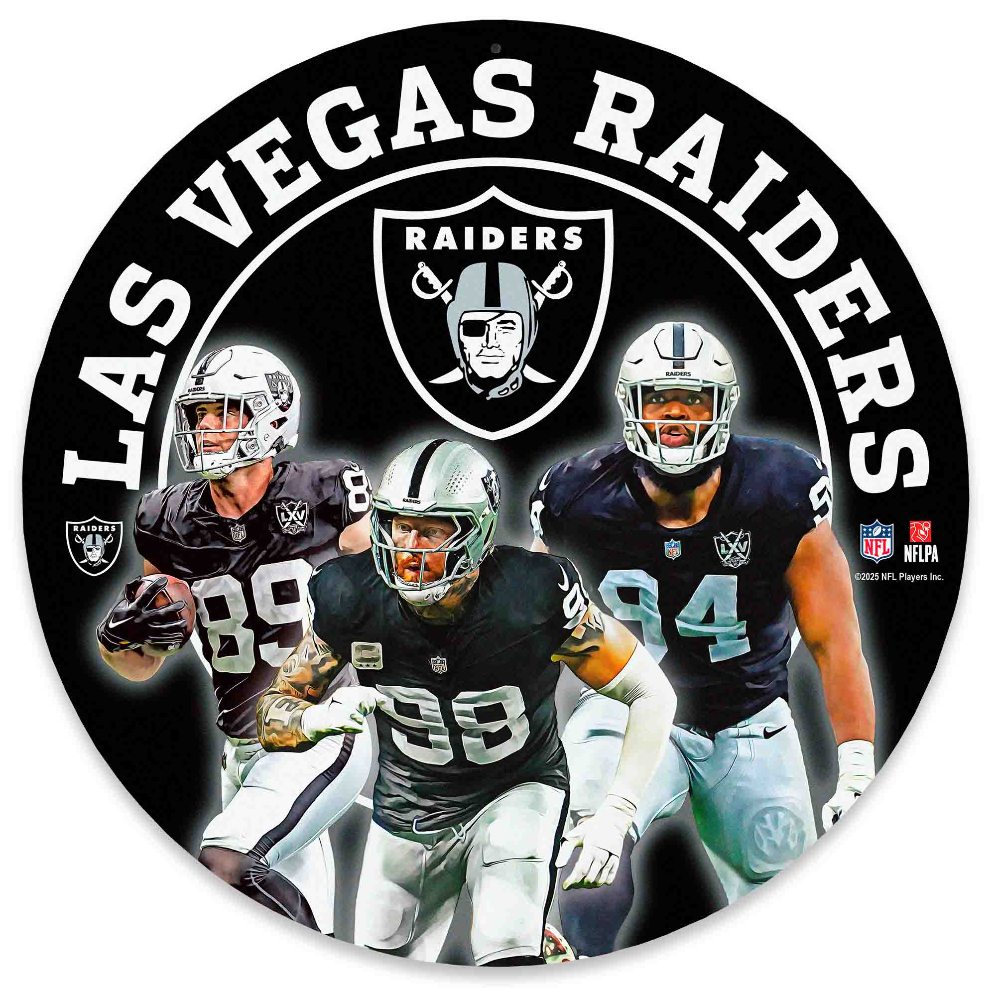 Las Vegas Raiders Brock Bowers,-Maxx Crosby &-Christian Wilkins Team Stars 11" Round Metal Sign
