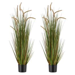 VEVOR - Artificial Grass Plant, 2 Pack 47 inch Horsetail Reed Grass in Pot, Premium PVC Faux Fake Greenery Shrubs Plant - Green