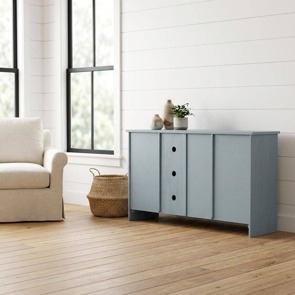 Alt View 1. FurniFact - Ocean Blue Hardwood Entertainment Stand with 2 Doors - Blue.