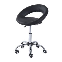 Homcom - Crescent Rolling Salon Stool with Adjustable Height, Breathable Open Back, Foam Cushion Seat, and 5 Caster Wheels - Black