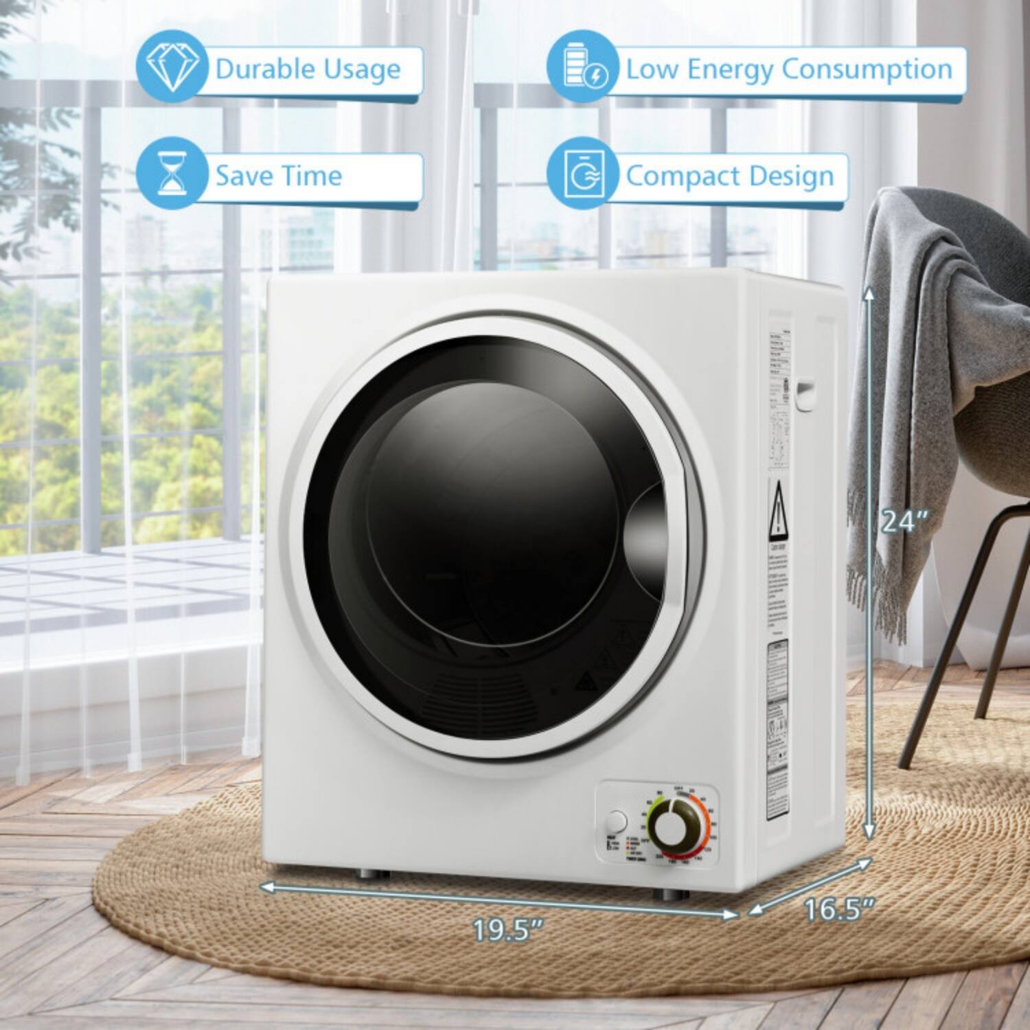 Durable Usage  
Low Energy Consumption  
Save Time  
Compact Design  

24"  
19.5"  
16.5"
