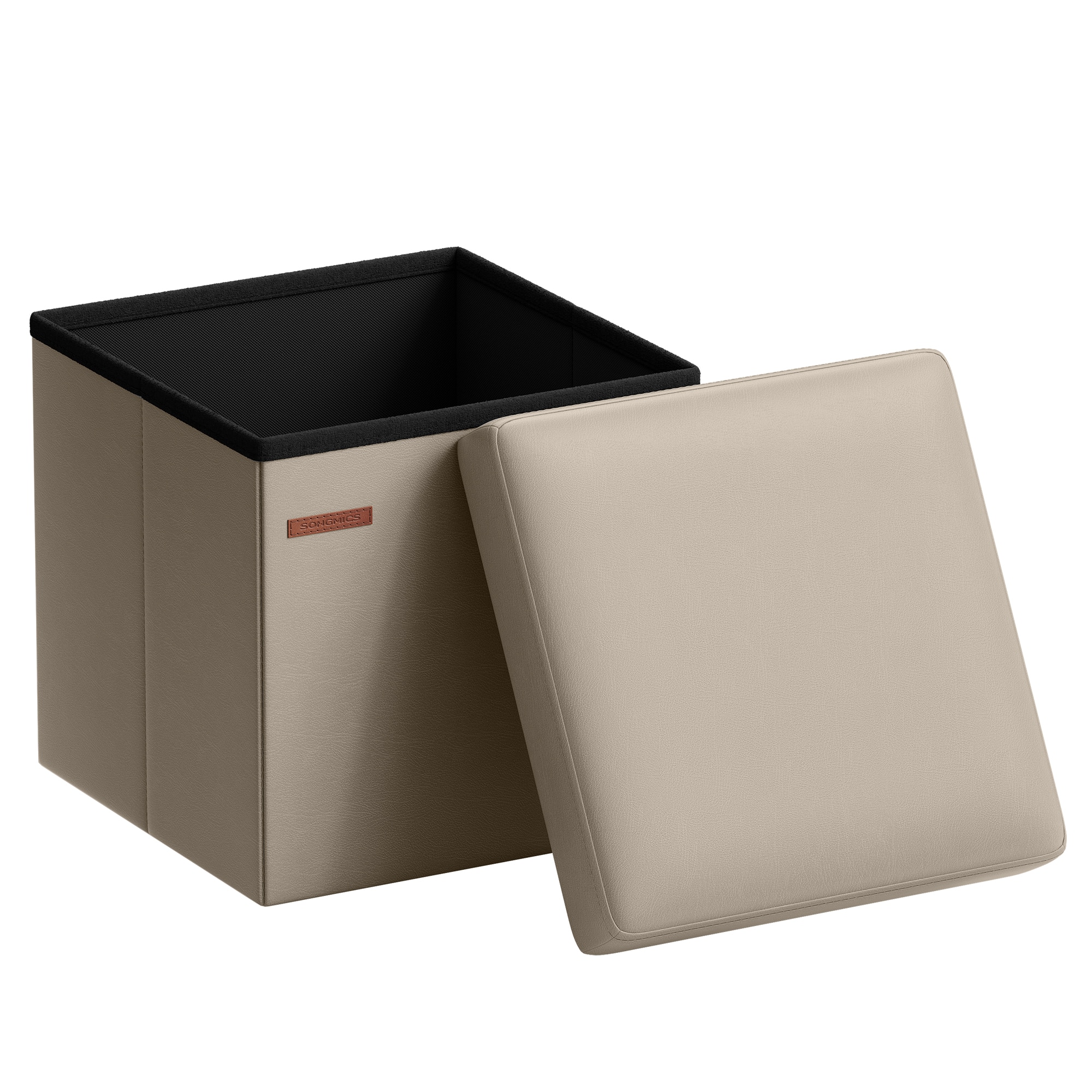 Songmics Home - MAZIE Collection - 15 Inches Ottoman with Storage, Footstool, Storage Ottoman, Load 660 lb - Camel Brown