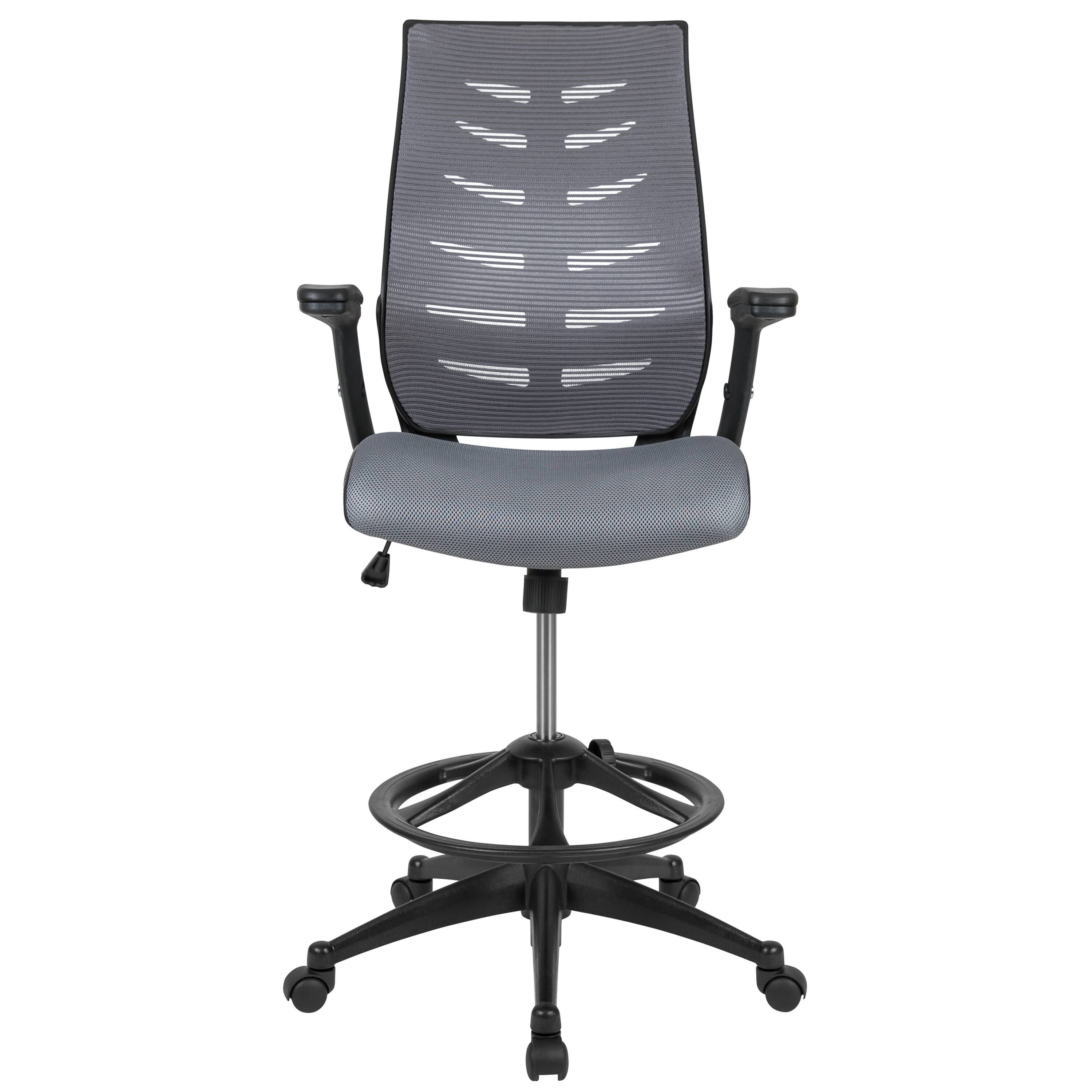 Alt View 7. Emma + Oliver - High Back Mesh Ergonomic Drafting Chair with Adjustable Flip-Up Arms - Dark Gray.